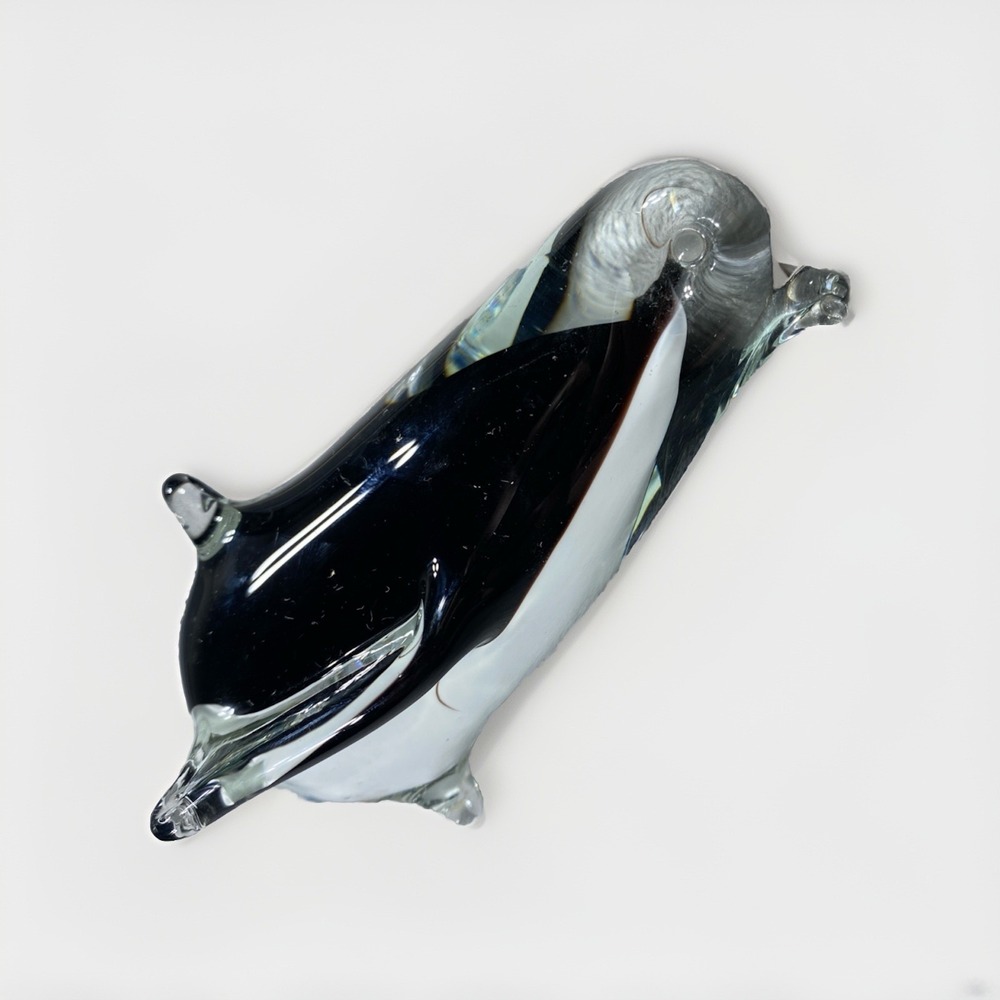 Vintage Murano Style Tuxedo Art Glass Penguin Figurine Decor Paperweight 4.5 in